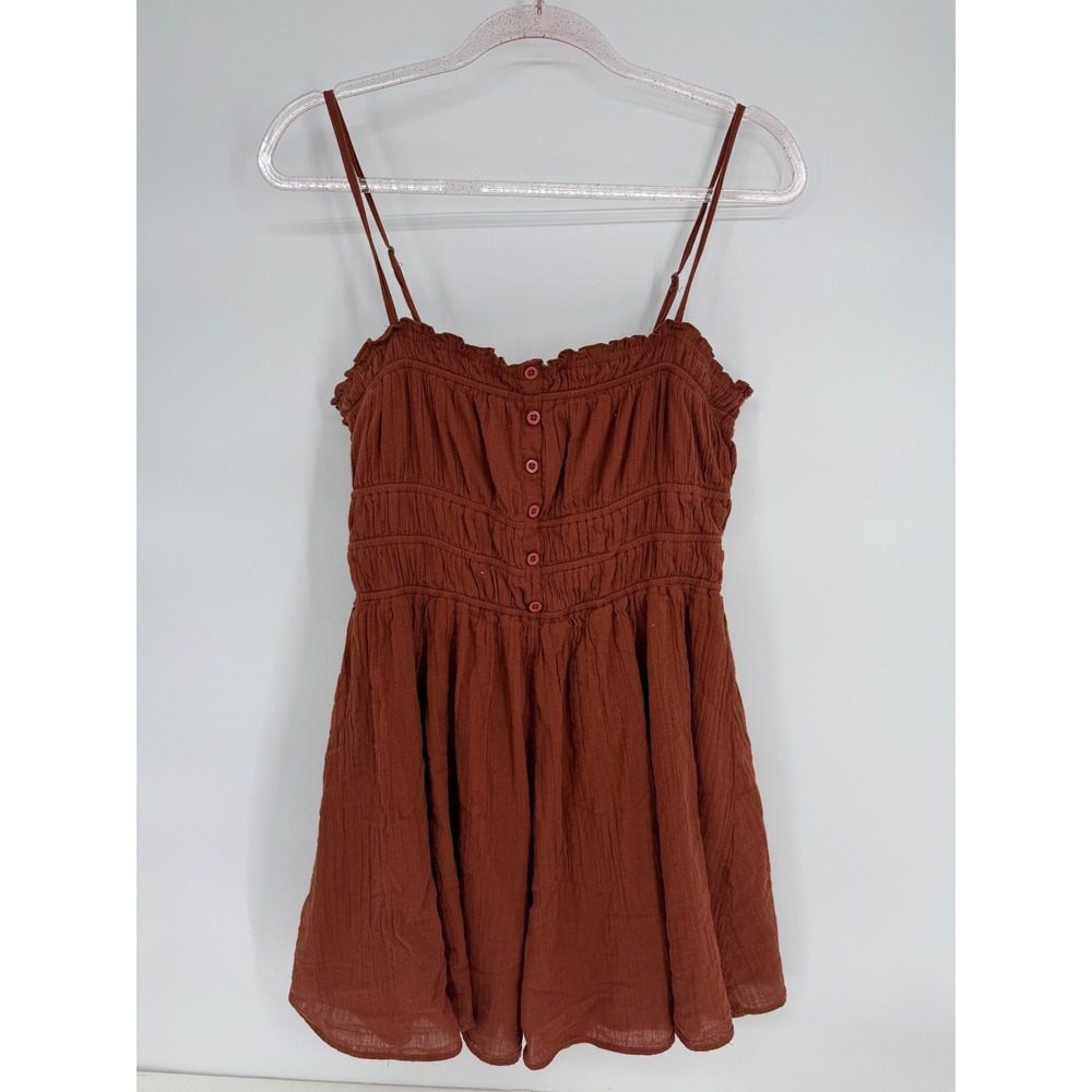 Aeropostale Womens Smocked Gauze Romper Terracotta Brown Cotton Size L RN154379